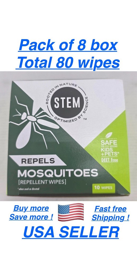 STEM Mosquito Repellent Insect Wipes 4 boxes Natural Plant Based ( Pack of 8 )