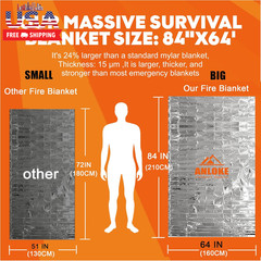 Emergency Blankets Mylar Thermal Blanket,(10 Pack) of Gigantic Space Blanket 84