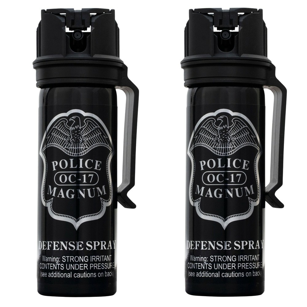 2 POLICE MAGNUM Pepper Spray 3oz Flip Top Stream Belt Clip Tactical Self Defense