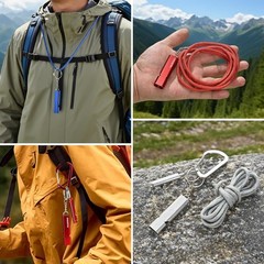 6 Pack Emergency Whistle Set 120dB Aluminum Safety Whistles Lanyards Carabiners