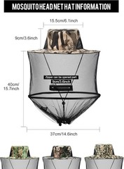 4 Pieces Mosquito Head Mesh Mosquito Cap Net Hat Face Cover with Zipper Foldable
