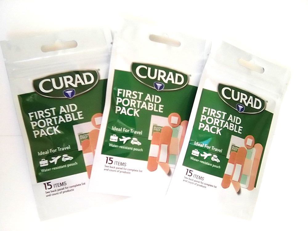 Set of 3 Curad Compact First Aid Portable Packs For Travel Size Hiking, original