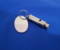 Shiny Nickle Plated Alarm Safety Bobbie Whistle on Monogramed Key Chain