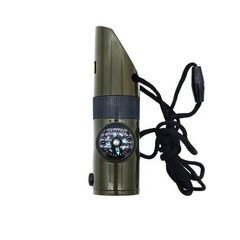 7-In-1 Emergency Survival Whistle Compass Thermometer LED Flashlight Magnifier