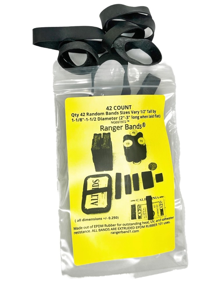Ranger Bands® 42 Random Extra Stretch EPDM Rubber Strapping Gear Made in The USA