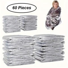60pcs x Emergency Mylar Thermal Blankets, For First Aid Rescue Water/Wind Resist