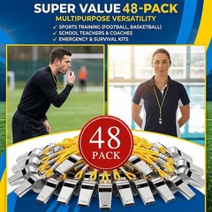 48 PCS Sports Whistles with Lanyard – Loud Emergency Referee Training Tools