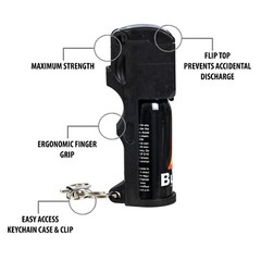 2-Pack BURN Pepper Spray for Self-Defense 1/2oz Flip Top Black Security Keychain