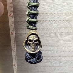 Handmade Black/Green 6 in 550 lb paracord lanyard w/ metal grim reaper bead.
