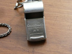 Vtg Metal Whistle w/Cork & Chain Goldsmith No 8 Cincinnati Sports Safety ENGLAND