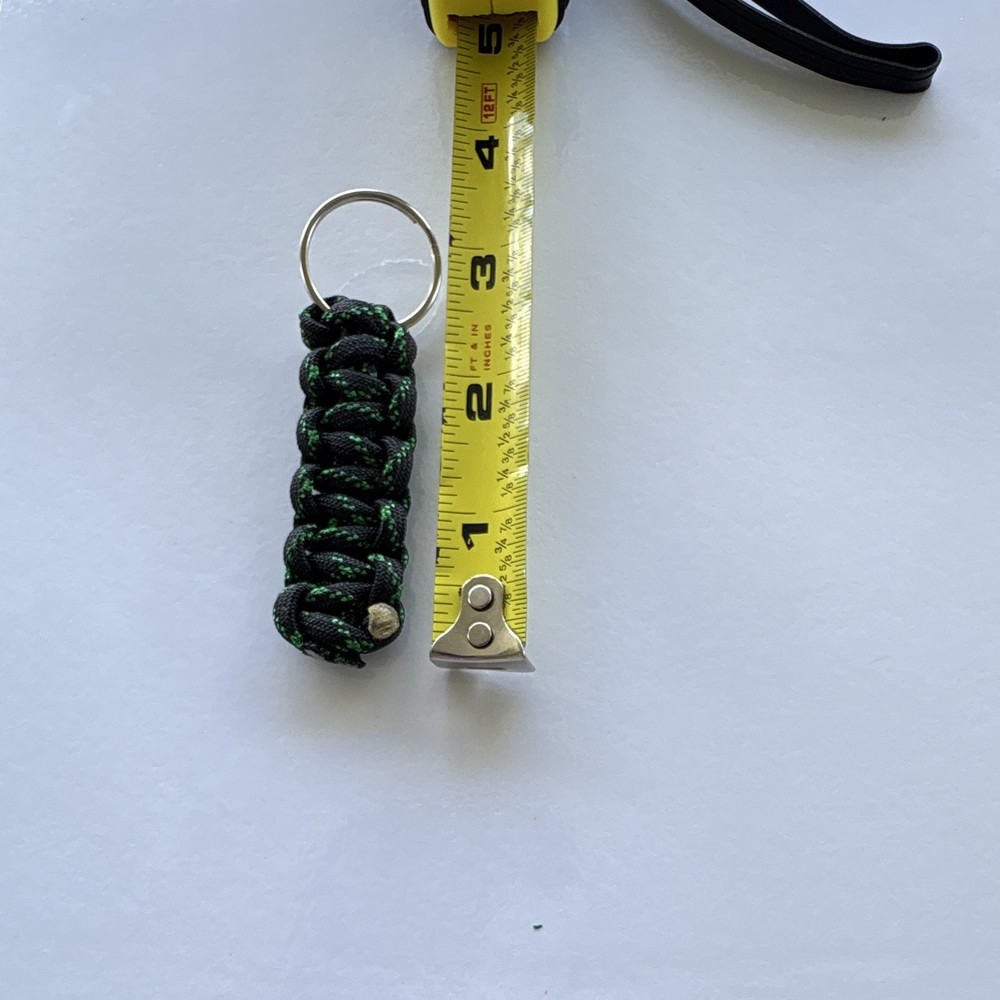 Black and Green Paracord Keychain Fob w/ Split Ring, Lightweight, 2.5 in, 1 Pack