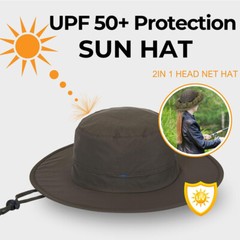 Men Women Mosquito Net Hat Bug Head Netting Bucket Sun Fishing Hiking Safari Cap