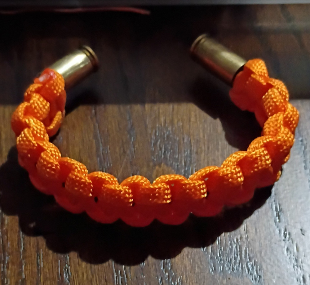 Orange Adjustable Paracord Bracelet With Copper Inner Wire And 9mm Shell Caseing