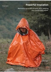 Reusable Mylar Thermal Blanket Poncho Emergency Survival Rain Camping Gear