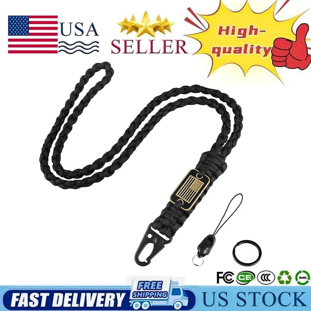 Fashion Paracord Tactical Woven Long Lanyard for Hanging Key Camera Whistle