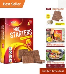 Water-Resistant Fire Starter Kit – 160 Odorless Squares for Campfires & Grilling