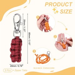 Paracord Zipper Pull, Polyester Zipper Pulls Replacement 5 Pcs & Burgundy