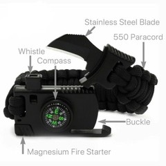 6 in 1 Adjustable Paracord Emergency Bracelet Fire Starter, Compass, USA Shipper