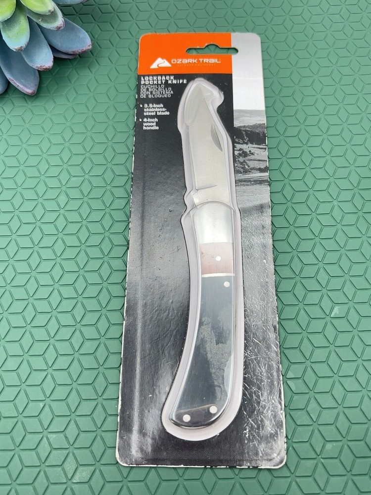 Ozark Trail Lockback Pocket Knife 3.5″ NEW Stainless Steel Blade 4 Wood Handle