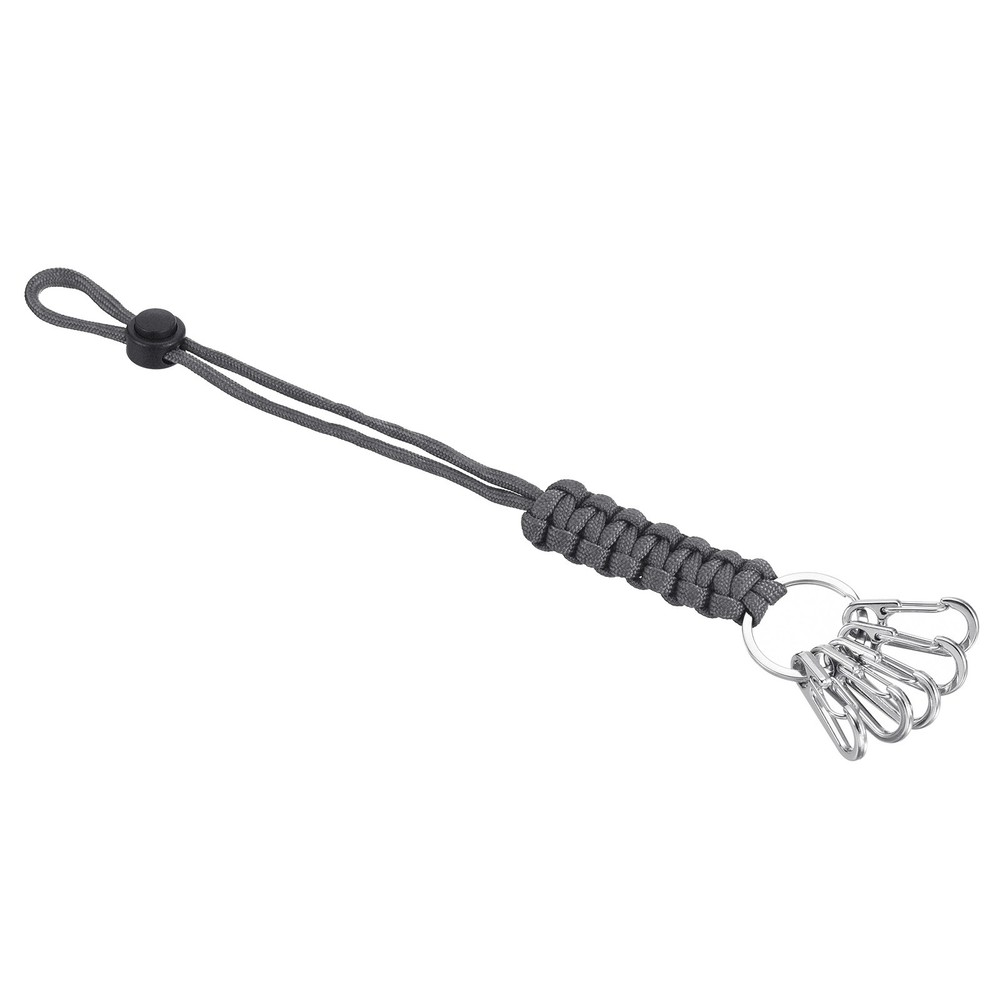 11″ Paracord KeyChain with Clasps Adjustable Braided Lanyard Gray