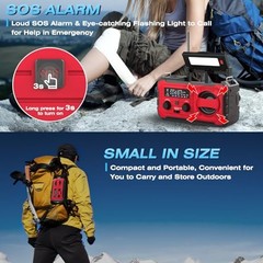 Weather Radio Large Battery Emergency Radio, Survival Gear 10000mAh Red-Black