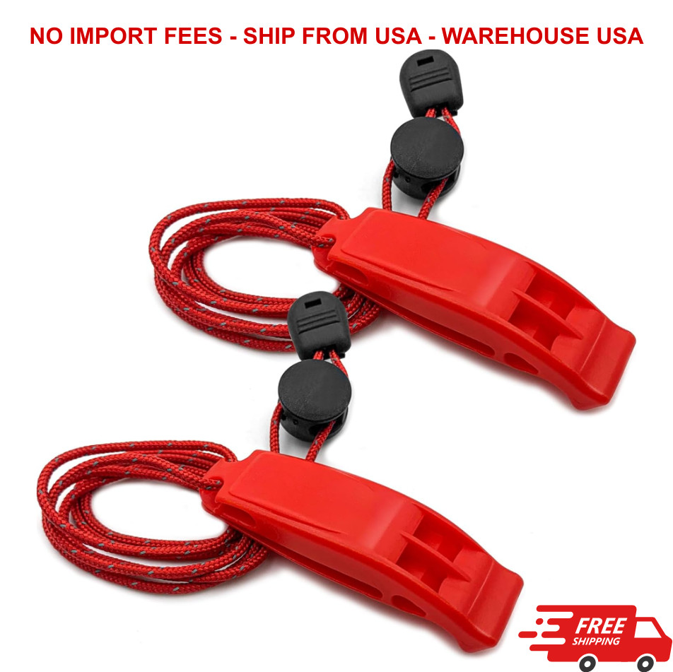 FJCTER Emergency Whistles Survival, 2PCs Super Loud Double Tube big, red