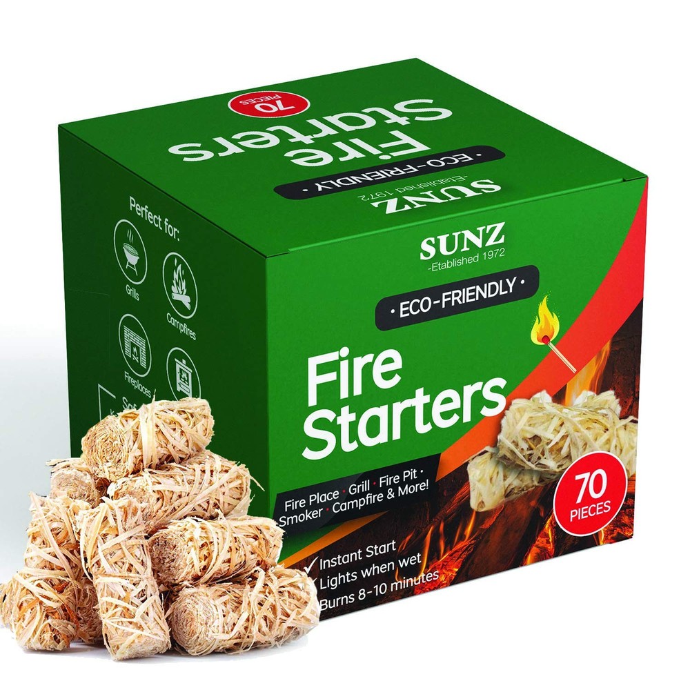Natural Fire Starters – 70 Pieces. All Weather Charcoal & BBQ Fire Starters f…