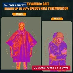 Emergency Survival Poncho (4pc) Thermal Mylar Foil Coating Blanket for Heat Rete