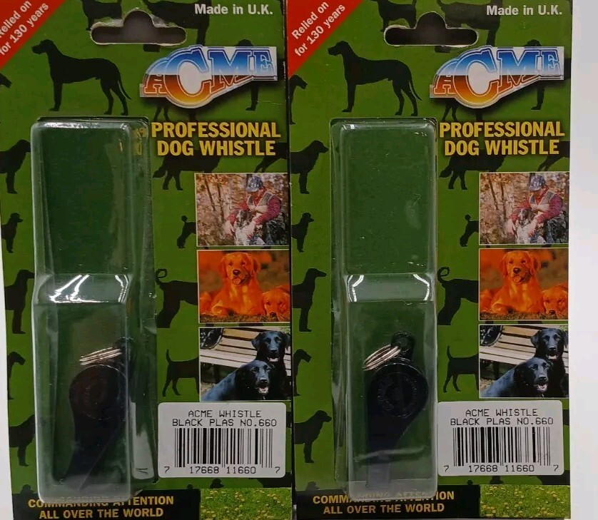 Lot Of 2 «Acme Plastic Thunderer Whistle, Small, High Pitch, Black 660BLK