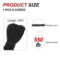 Black 550lb 2mm Diameter 30Ft Fishing Line Wind Chime String Kite Line