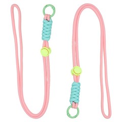 2 Pcs Paracord Lanyard Necklace, Lanyard Split Ring, Pink & Light Blue & Green