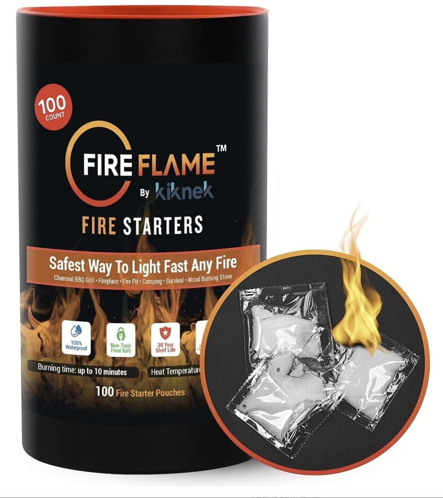 100 Pouches Fireflame Quick Instant Fire Starter – 100% Waterproof, Odorless