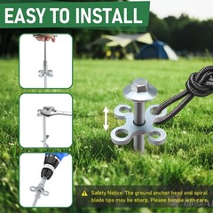 4 Pack Screw In Ground Anchors Heavy Duty Spiral Tent Stakes Silver Set