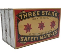 Swedish Match Three Stars Extra Long Safety Matches 3 Packs of 45 Strike each PK