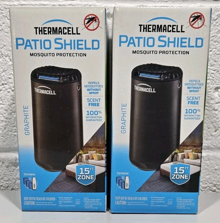 2x THERMACELL Patio Scent Free Mosquito Protection Repeller 15ft Zone Graphite