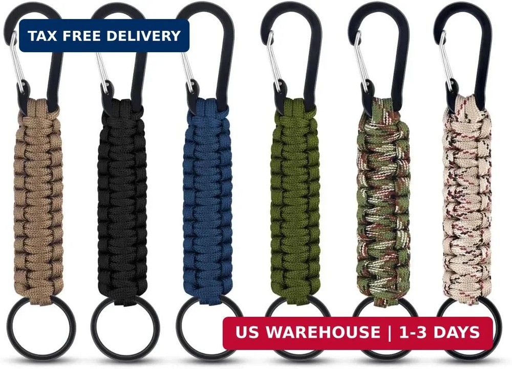 6 Pack Paracord Keychain with Carabiner Braided Lanyard Key Chain Paracord Carab