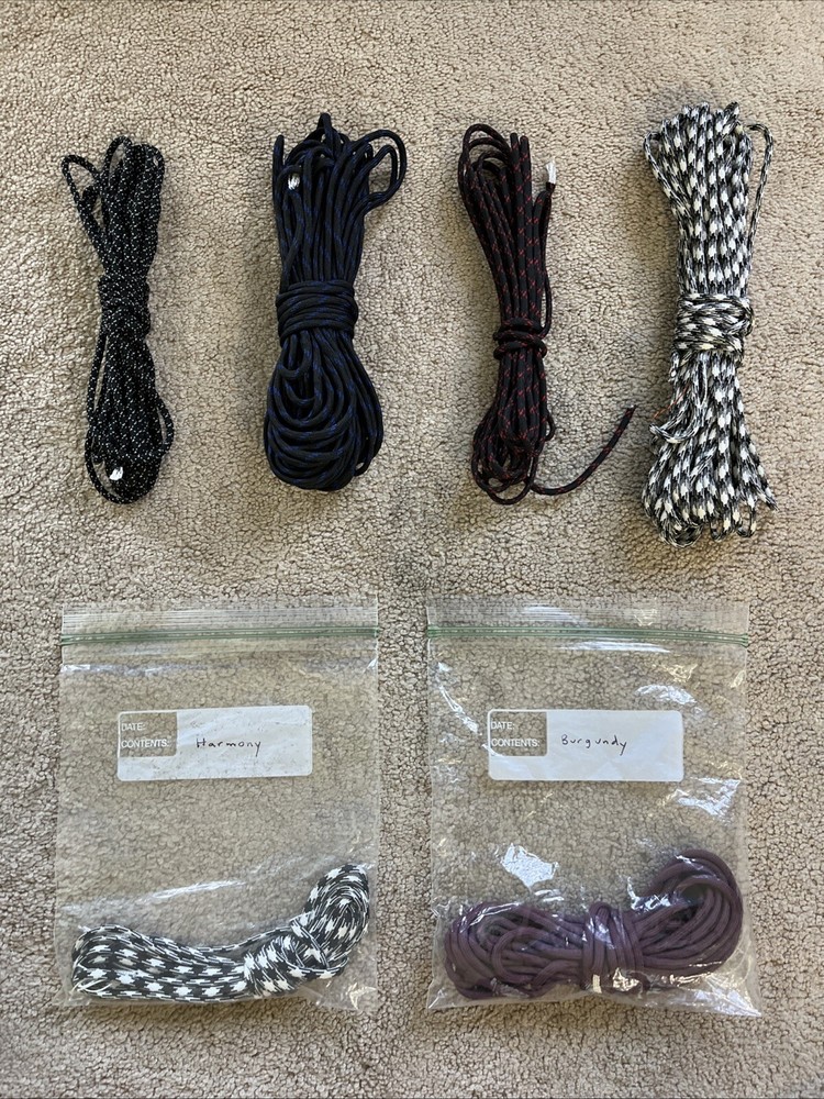 LOT OF 6 BLACK 550 7 Strand Paracord WHITE GRAY BLUE RED + BURGUNDY MADE IN USA