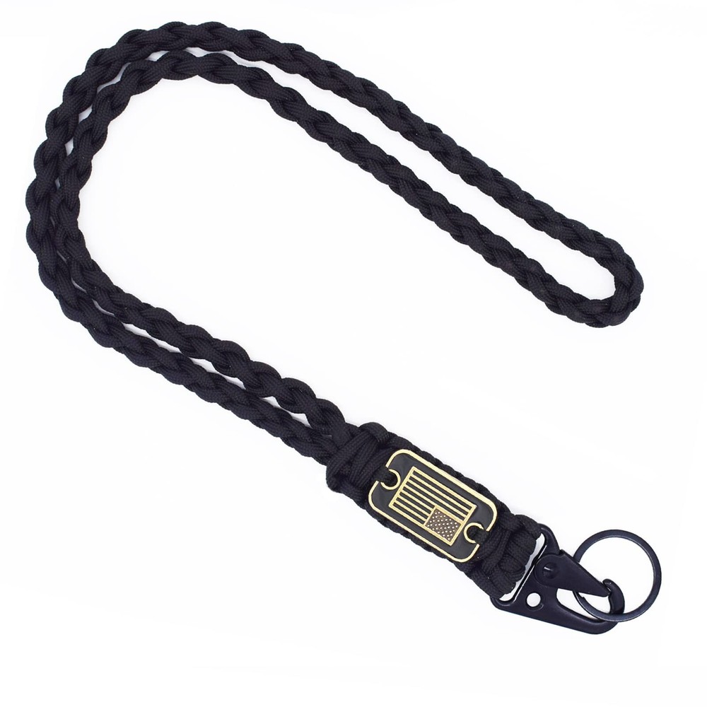 Heavy Duty Braided Paracord Lanyard Keychain with USA Flag, Parachute Rope Ne…