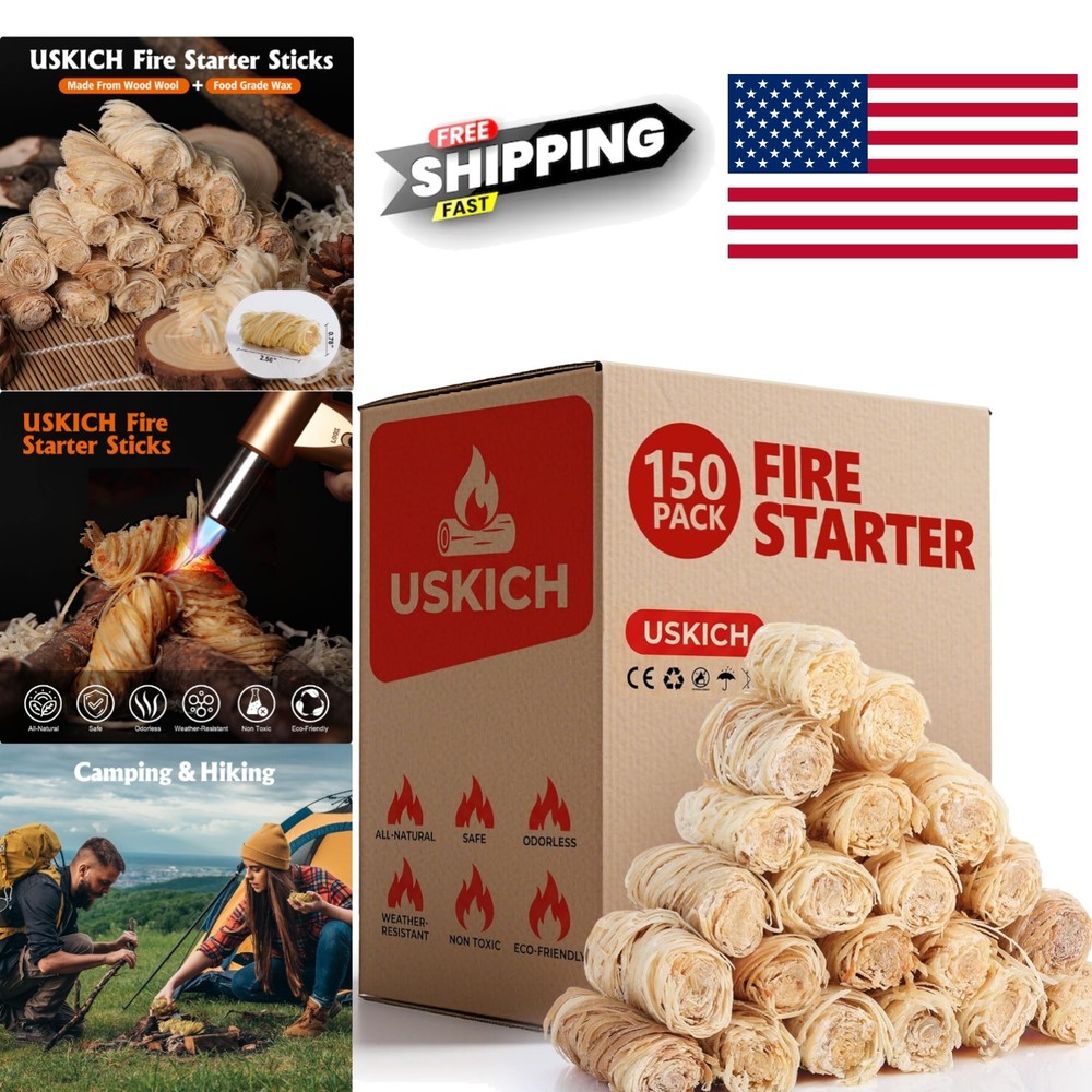 150 Pcs Charcoal Starter Sticks Weather Resistant for Grilling and Campfires