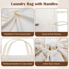 CALACH Canvas Laundry Bag 33″Wx 35″H, Thick XL 33″W x 35″H┃1 Pack, Beige