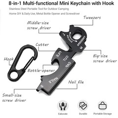 Heavy Duty Keychains with Carabiner Clip,8-in-1 Multi-Tool,EDC Black+silver