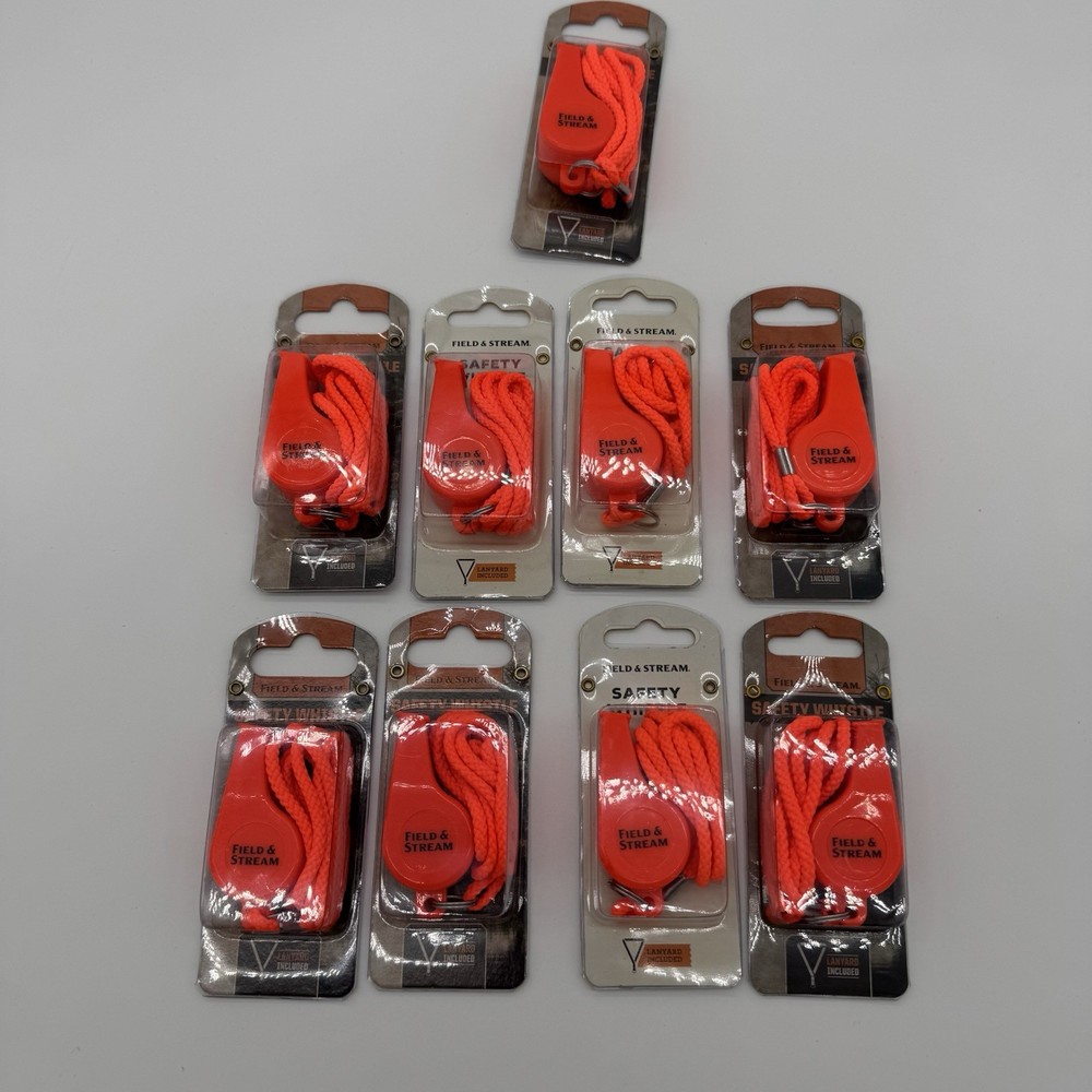 Safety Whistle W/Lanyard Orange Camping Hunting Hiking Outdoors Lot of 9