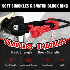 Winch Snatch 66000 LB Recovery Ring with 2 PCS Soft Shackle 1/2″ X 22 Inch