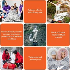 6 Pack Emergency Mylar Blanket, Manta de Emergencia Térmica para Supervivencia