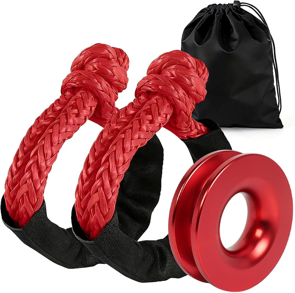Winch Snatch 66000 LB Recovery Ring with 2 PCS Soft Shackle 1/2″ X 22 Inch