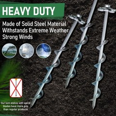 4 Pack Screw In Ground Anchors Heavy Duty Spiral Tent Stakes Silver Set