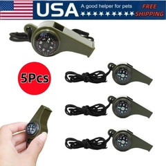 Military Survival Whistles 5Pcs 3-in-1 Tool with Compass & Thermometer
