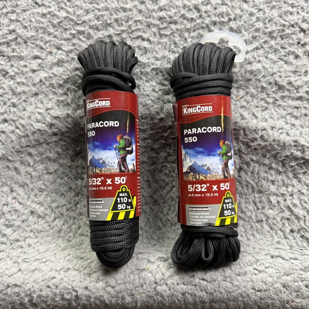 KingCord 550 Paracord Black 5/32 In X 50 Ft Lot 2 Nylon Diamond Braid Camping