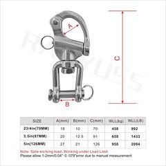 Pair Swivel Eye Snap Shackle Quick Release Bail Rigging Marine 316 Stainless