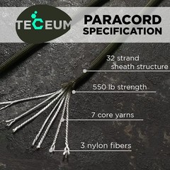Teceum Paracord Type Iii 550 Army Green 200 Ft 4Mm Tactical Rope Mil-Spec
